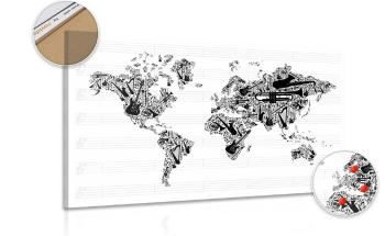 Obraz muzyczna mapa świata w wersji odwrotnej na korku - 90x60  flags