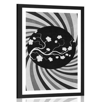 Plakat z passe-partout azjatyckie tło grunge w czerni i bieli