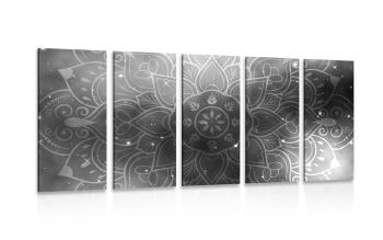 5-częściowy obraz Mandala z galaktycznym tłem w wersji czarno-białej