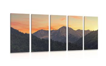 5-częściowy obraz zachód słońca w górach