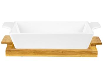 Ceramiczne naczynie żarood., prostokątne - bialy, bambus - Rozmiar 26 x 13,5 x 5 cm