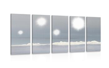 5 części obraz odbicie słońca nad górami - 200x100