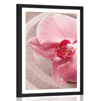 Plakat z passe-partout morski piasek i różowa orchidea - 40x60 black