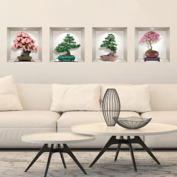 Komplet 4 naklejek ściennych 3D Ambiance Bonsai of Seasons