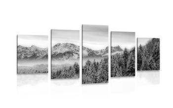 5-częściowy obraz mroźne góry w wersji czarno-białej - 200x100