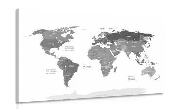 Obraz wyjątkowa mapa świata w wersji czarno-białej
