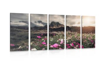 5-częściowy obraz łąka kwitnących kwiatów - 200x100