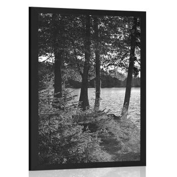 Plakat widok na jezioro w czerni i bieli - 40x60 white