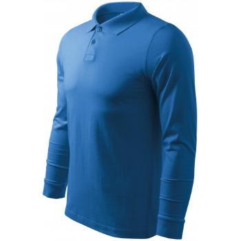 Męska koszulka polo z długim rękawem, jasny niebieski, XL