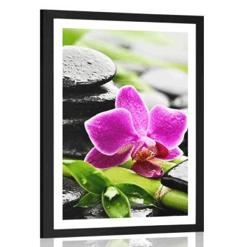 Plakat z passe-partout wellness martwa natura z fioletową orchideą - 30x45 silver