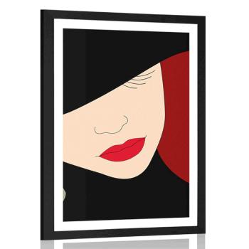 Plakat z passe-partout elegancka dama w kapeluszu - 30x45 black