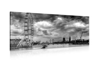 Obraz wyjątkowy Londyn i rzeka Tamiza w wersji czarno-białej - 120x60