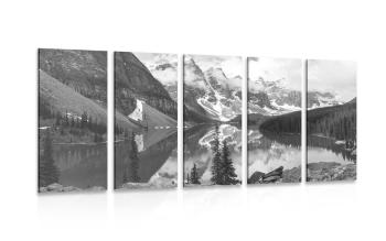 5-częściowy obraz piękny górski krajobraz w wersji czarno-białej - 200x100