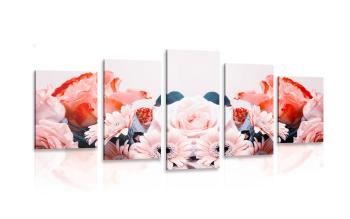 5-częściowy obraz kompozycja kwiatowa z romantycznym akcentem - 100x50