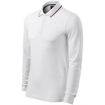 Męska koszulka polo z kontrastowymi długimi rękawami, biały, 3XL