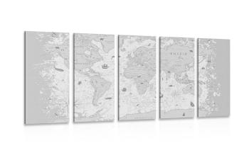 5-częściowy obraz mapa czarno-biała - 100x50