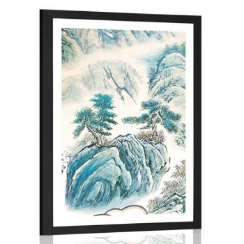 Plakat z passe-partout chińskie malarstwo pejzażowe - 30x45 white