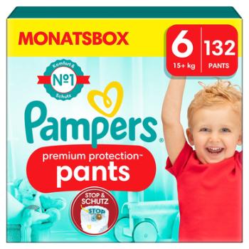 Pampers Premium Protection Pants, rozmiar 6, 15kg+, miesięczne pudełko (1x 132 pieluchy)