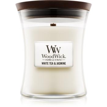 Woodwick White Tea & Jasmine świeczka zapachowa z drewnianym knotem 275 g