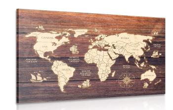 Obraz mapa na drewnie - 120x80
