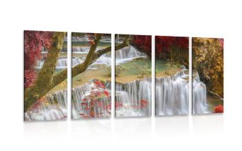 5-częściowy obraz wodospad leśny - 100x50