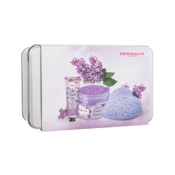 Dermacol Lilac Flower Shower Body Scrub zestaw Peeling do ciała 200 g + krem do rąk 30 ml + dekoracyjna świeczka zapachowa + metalowe opakowanie W