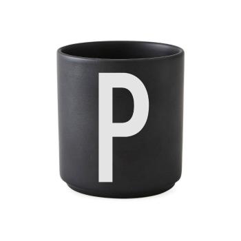 Czarny porcelanowy kubek Design Letters Alphabet P, 250 ml