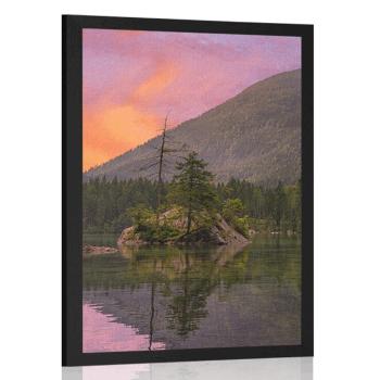Plakat zachód słońca nad górskim krajobrazem - 40x60 silver