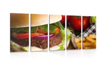 5-częściowy obraz amerykański hamburger - 100x50