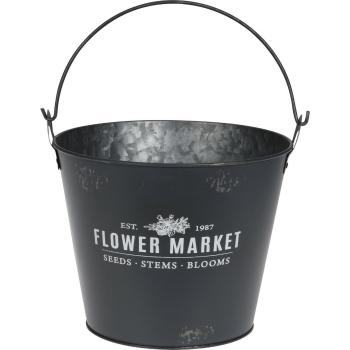 Osłonka metalowa na doniczkę Flower market szary, 24 x 19 cm