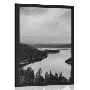 Plakat jezioro o zachodzie słońca w czerni i bieli - 60x90 black