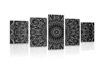 5-częściowy obraz Mandala w stylu vintage w wersji czarno-białej - 100x50