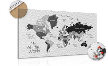 Obraz na korku stylowa czarno-biała mapa - 90x60  metallic