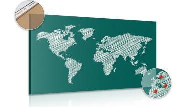 Obraz zacieniowana mapa świata na zielonym tle na korku - 90x60  color mix