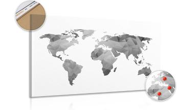 Obraz na korku wielokątna mapa świata w wersji czarno-białej - 90x60  arrow
