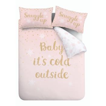 Różowa pościel z nadrukiem "Baby It's Cold Outside" Catherine Lansfield, 200x200 cm