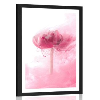 Plakat z passe-partout różowy kwiat w ciekawym designie - 60x90 silver