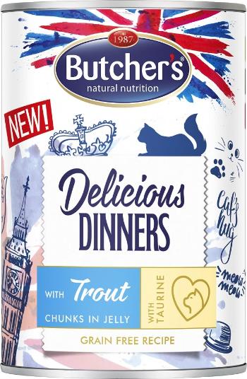 BUTCHER'S Delicious Dinners, karma dla kota, kawałki z pstrągiem w galaretce, 400g