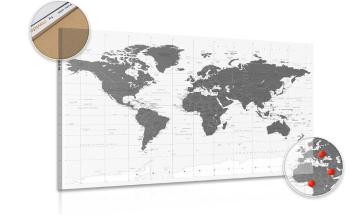 Obraz mapa polityczna świata w wersji czarno-białej na korku - 120x80  color mix