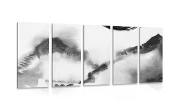 5-częściowy obraz japoński pejzaż  w czarnobiałym kolorze - 100x50