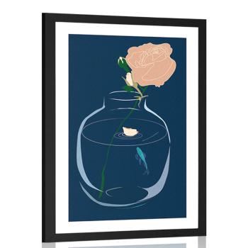 Plakat z passepartout romantyczny kwiat w wazonie - 60x90 black