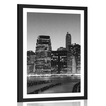 Plakat z passe-partout Nowy Jork nocą w czerni i bieli - 60x90 silver