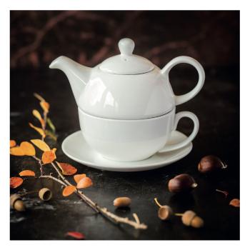 Biały porcelanowy dzbanek do herbaty z filiżanką Maxwell & Williams Basic
