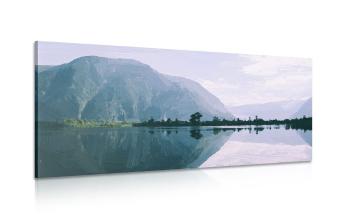 Obraz malowane góry nad jeziorem - 100x50