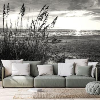 Samoprzylepna tapeta zachód słońca na plaży w czerni i bieli - 300x200