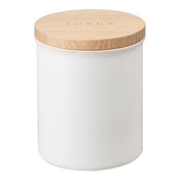 Biały pojemnik z pokrywką bambusową YAMAZAKI Tosca
