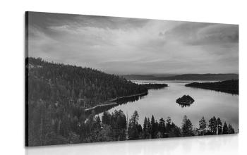 Obraz jezioro o zachodzie słońca w wersji czarno-białej - 90x60