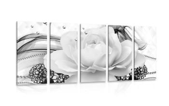 5-częściowy obraz luksusowa róża w wersji czarno-białej - 100x50