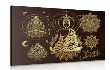 Obraz złoty medytujący Budda - 90x60