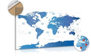 Obraz na korku mapa świata z poszczególnymi krajami - 90x60  transparent